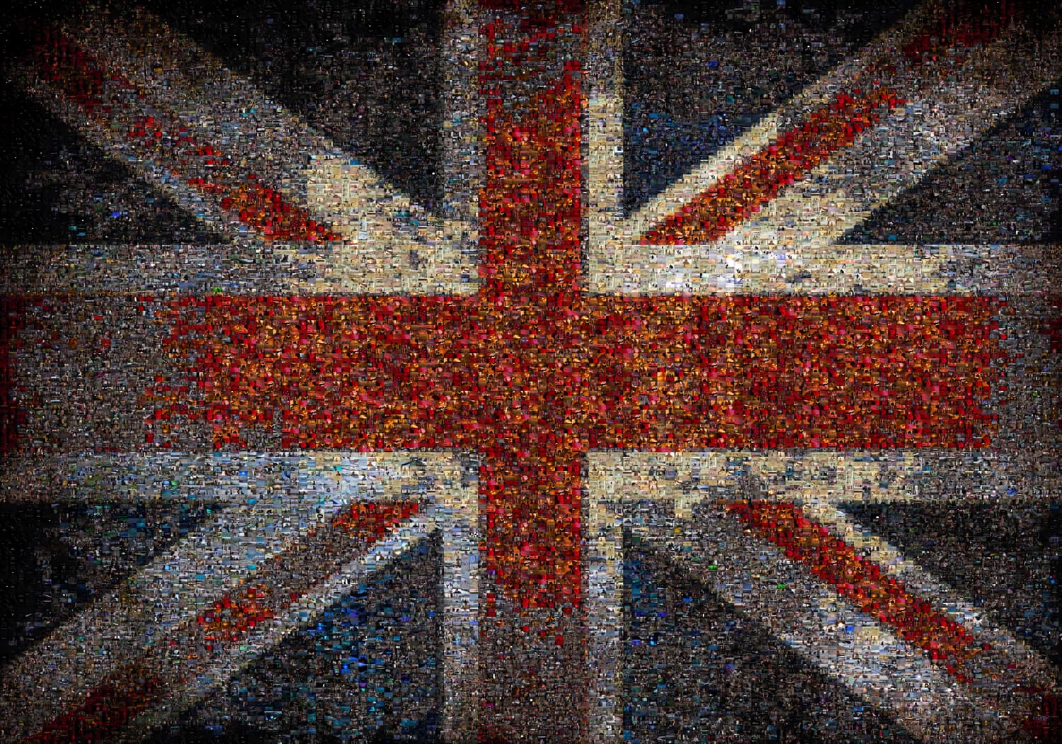 Queen and Country: a weathered Union Jack composed from thousands of film stills.